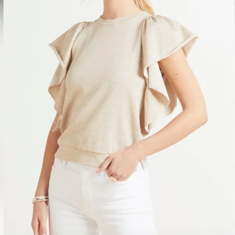 ** Evereve Fallon Flutter short sleeve Sweatshirt size small beige